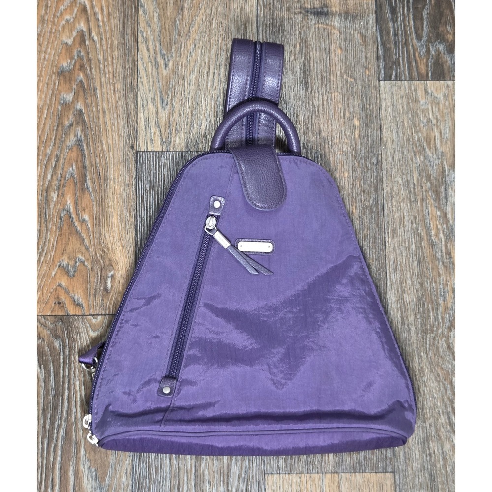 Baggallini Purple Nylon Sling Backpack Convertible Shoulder Bag Triangular